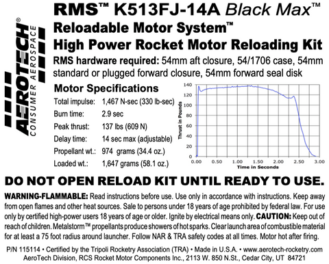 AeroTech K513FJ-14A RMS-54/1706 Reload Kit (1 Pack) - 115114